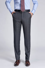 Superior Checked Notch Lapel Two Buttons Dark Grey Suits for Business Men-Ballbella