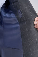 Superior Checked Notch Lapel Two Buttons Dark Grey Suits for Business Men-Ballbella