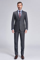 Superior Checked Notch Lapel Two Buttons Dark Grey Suits for Business Men-Ballbella