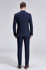 Superior Peak Lapel Double Breasted Mens Suits Pinstripe Dark Navy Suits for Men Formal-Ballbella