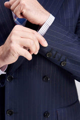 Superior Peak Lapel Double Breasted Mens Suits Pinstripe Dark Navy Suits for Men Formal-Ballbella