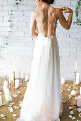Sweep Train A Line Sleeveless Ruffless Chiffon Spaghetti Straps Wedding Dresses-Ballbella