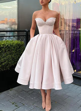 Sweetheart A-Line Satin Beading Homecoming Dresses-Ballbella