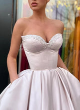 Sweetheart A-Line Satin Beading Homecoming Dresses-Ballbella