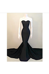 Sweetheart Black Trumpet New Arrival Evening Dresses Hottest Elegant Court Train Party Dresses-Ballbella