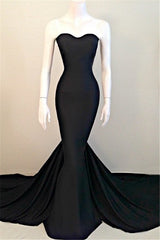 Sweetheart Black Trumpet New Arrival Evening Dresses Hottest Elegant Court Train Party Dresses-Ballbella