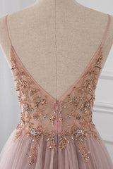 Sweetheart Crystal Prom Dresses Straps Spaghetti Tulle Evening Gown Split Side-Ballbella