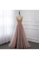 Sweetheart Crystal Prom Dresses Straps Spaghetti Tulle Evening Gown Split Side-Ballbella