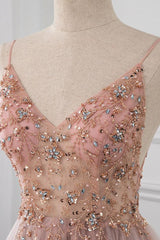 Sweetheart Crystal Prom Dresses Straps Spaghetti Tulle Evening Gown Split Side-Ballbella