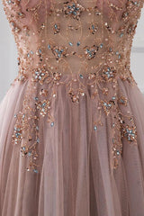 Sweetheart Crystal Prom Dresses Straps Spaghetti Tulle Evening Gown Split Side-Ballbella