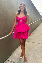 Sweetheart Cut-out Princess Ruffles Knee length Homecoming Dresses-Ballbella