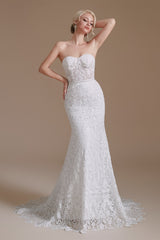 Sweetheart Detachable Bubble Sleeves Lace Mermaid Wedding Dress | Ballbella Design-Ballbella
