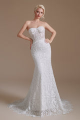 Sweetheart Detachable Bubble Sleeves Lace Mermaid Wedding Dress | Ballbella Design-Ballbella