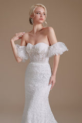 Sweetheart Detachable Bubble Sleeves Lace Mermaid Wedding Dress | Ballbella Design-Ballbella