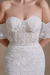 Sweetheart Detachable Bubble Sleeves Lace Mermaid Wedding Dress | Ballbella Design-Ballbella