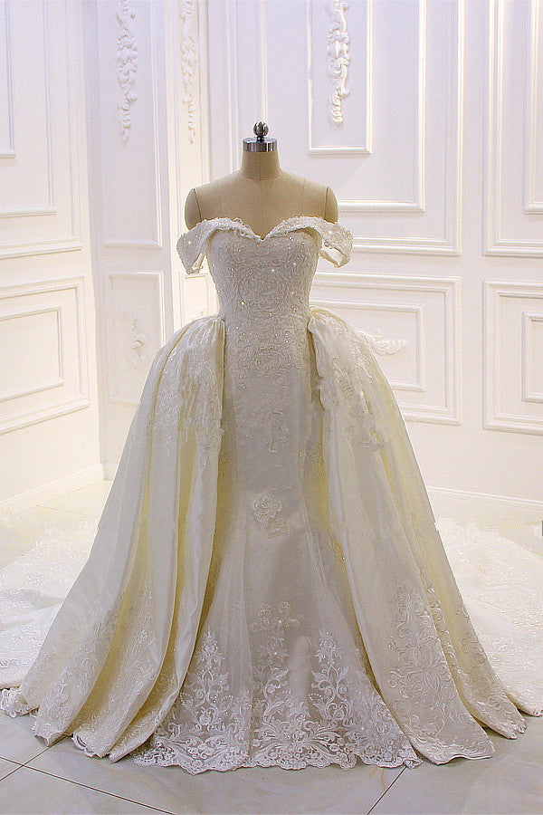 Sweetheart Lace Appliques Off the Shoulder Detachable Train Wedding Dress Sweetheart Lace Appliques Off the Shoulder Detachable Train Wedding Dress