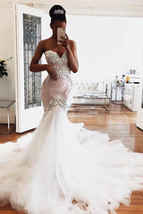 Sweetheart Lace Wedding Dresses Online Modern Sleeveless Mermaid Bridal Gowns-Ballbella