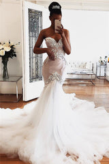 Sweetheart Lace Wedding Dresses Online Modern Sleeveless Mermaid Bridal Gowns-Ballbella