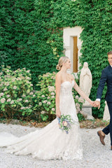 Sweetheart Mermaid Sleeveless Tulle Appliques Wedding Dresses Lace Appliques-Ballbella