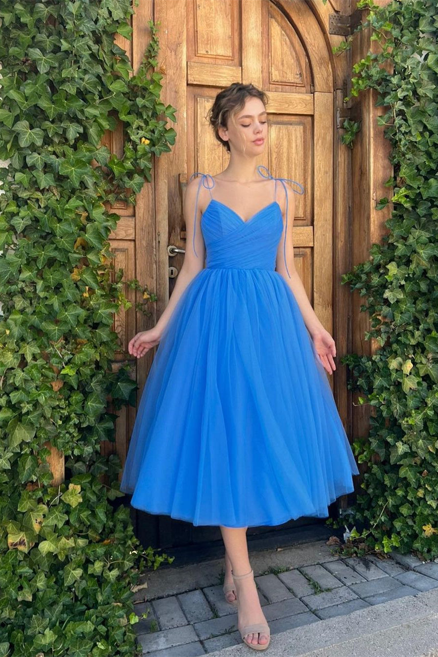 Sweetheart Spaghetti Strap Tea-Length Open Back Ball Gown Vintage Prom Dress Sweetheart Spaghetti Strap Tea-Length Open Back Ball Gown Vintage Prom Dress
