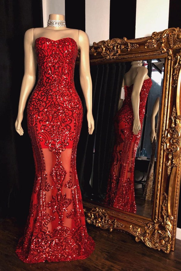 Sweetheart Strapless Sequins Pattern Long Mermaid Prom Gowns Sweetheart Strapless Sequins Pattern Long Mermaid Prom Gowns