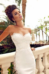 Sweetheart White Lace Wedding Dresses Mermaid Zipper Sleeveless Bridal Dresses-Ballbella