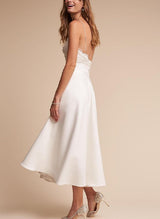 Tea-Length Lace Short Reception Wedding Dresses-Ballbella