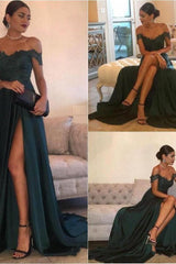 THERESA A-line Floor Length Split Off-the-Shoulder Lace Prom Dresses-Ballbella