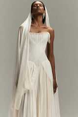 Timeless Strapless Sleeveless Chiffon Prom Dresses A-Line Lace-Up Back With Pleats-Ballbella