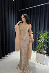 Timeless Strapless Sleeveless V-Neck Prom Dresses Mermaid Gem Column On Sale-Ballbella