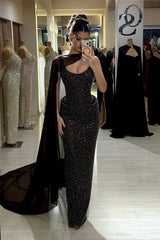 Timeless Straps Sleeveless Sequins Prom Dress Mermaid Column With Ruffle-Ballbella