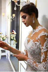 Trendy High neck Mermaid Lace Ivory Wedding Dress with Overskirt-Ballbella