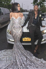 Trendy Long Sleeves Sweetheart Silver Sequined Luxurious Prom Party GownsNew Arrival-Ballbella