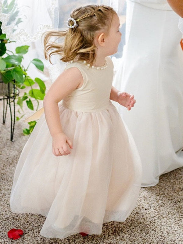 Tulle Champagne Jewel Neck Sleeveless Short Princess Party Dress Kids Sash Pageant Dresses, Champagne / Child 2 Tulle Champagne Jewel Neck Sleeveless Short Princess Party Dress Kids Sash Pageant Dresses, Champagne / Child 2