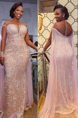 Unique Illusion neck Sparkle Beaded Mermaid Plus size Evening Dress-Ballbella