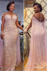 Unique Illusion neck Sparkle Beaded Mermaid Plus size Evening Dress-Ballbella