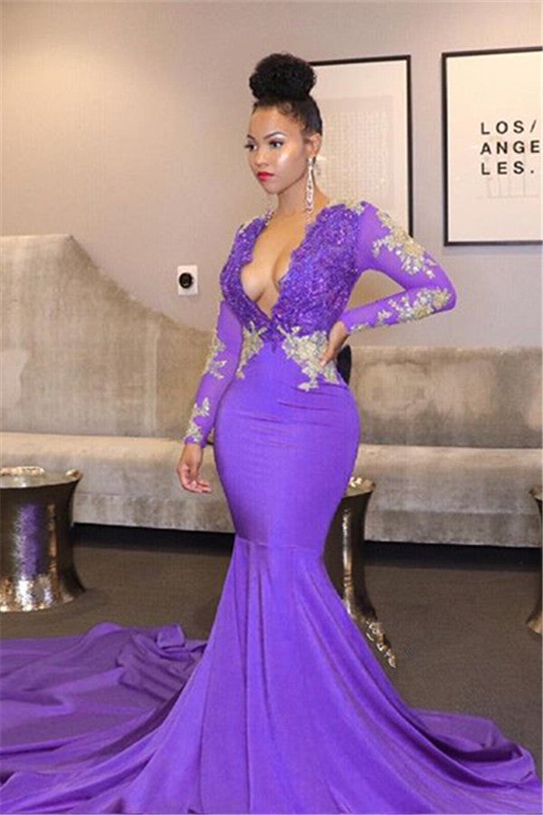 Unique Lace Appliques Deep Chic V-Neck Prom Dresses Long Sleeves Fit and Flare Evening Gowns Unique Lace Appliques Deep Chic V-Neck Prom Dresses Long Sleeves Fit and Flare Evening Gowns