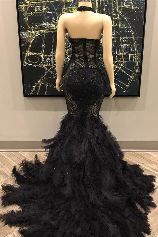 Unique Lace Appliques Halter Feather Prom Dresses Sleeveless Alluring Fit and Flare Evening Gowns Unique Lace Appliques Halter Feather Prom Dresses Sleeveless Alluring Fit and Flare Evening Gowns