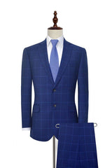 Unique Plaid Two Buttons Notch Lapel Flap Pocket Mens Suits for Formal-Ballbella