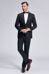 Unique Silk Peak Lapel Black Mens Suits for Wedding One Button Stripes Wedding Tuxedo-Ballbella