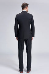 Unique Silk Peak Lapel Black Mens Suits for Wedding One Button Stripes Wedding Tuxedo-Ballbella
