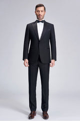 Unique Silk Peak Lapel Black Mens Suits for Wedding One Button Stripes Wedding Tuxedo-Ballbella