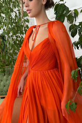 V-neck A-line Floor-length Sleeveless Split Front Vintage Prom Dress-Ballbella