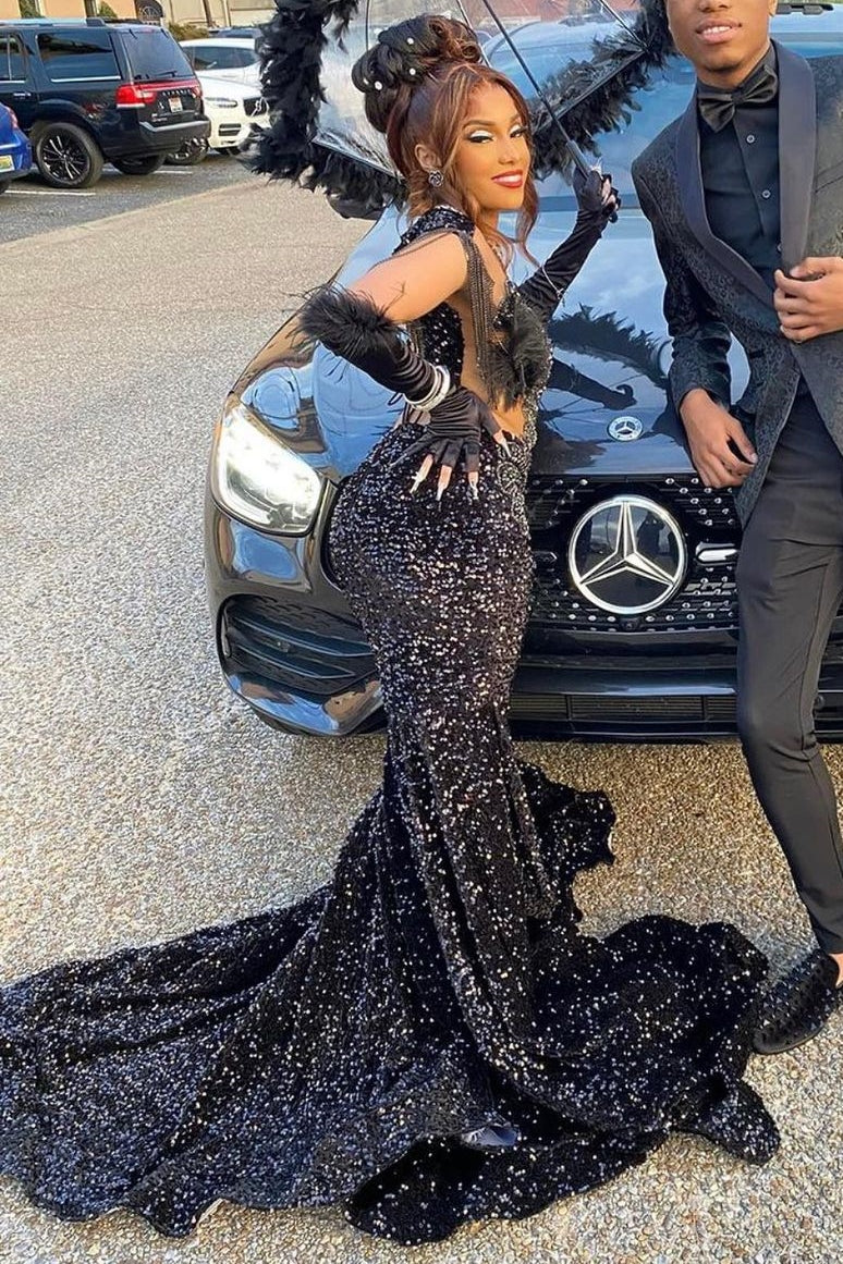 black v neck beaded prom dress Beaded V Neck Fitted Slit Prom Gown 37081