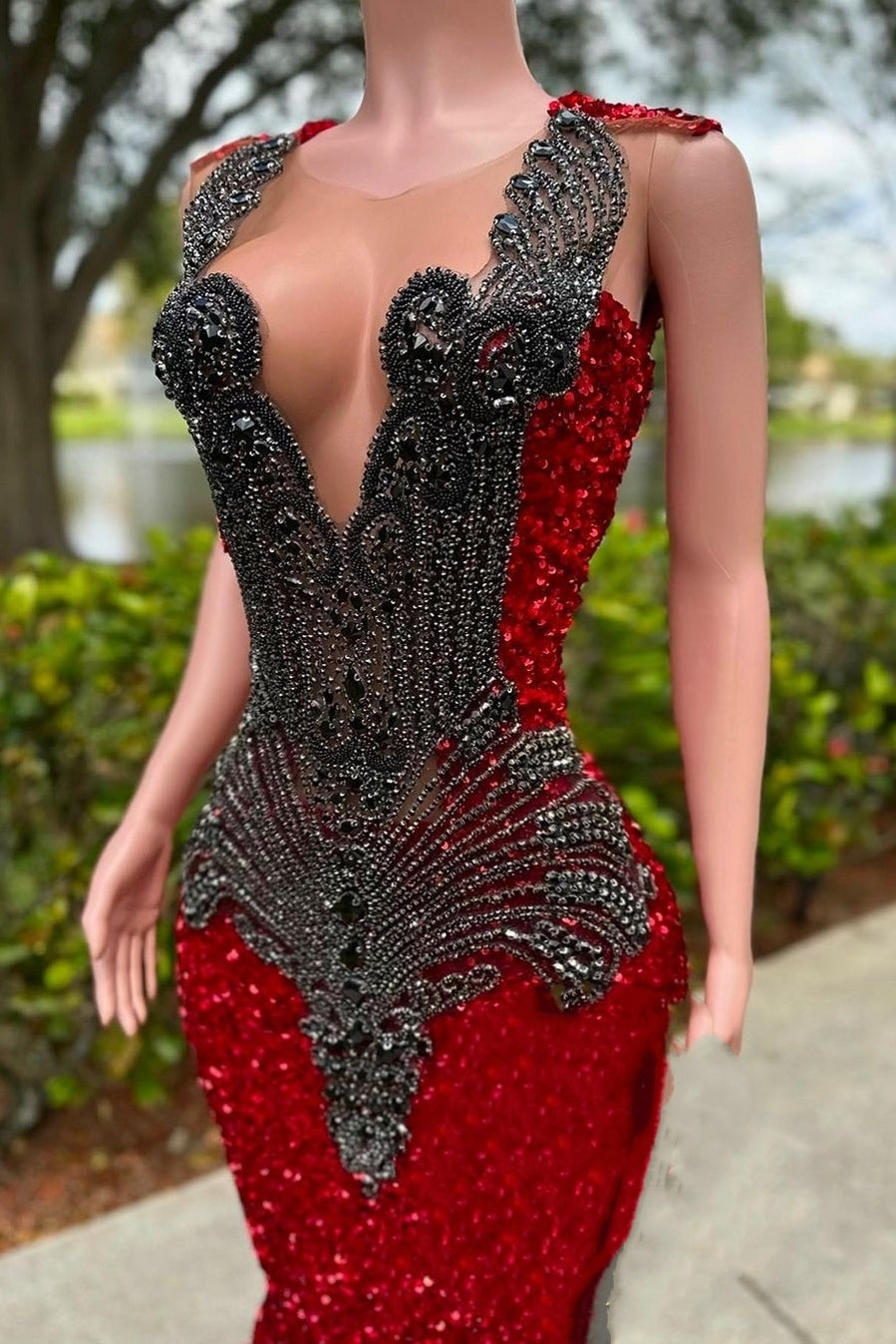 V-neck Burgundy Sequin Prom Dresses with Dark Sequins V-neck Burgundy Sequin Prom Dresses with Dark Sequins
