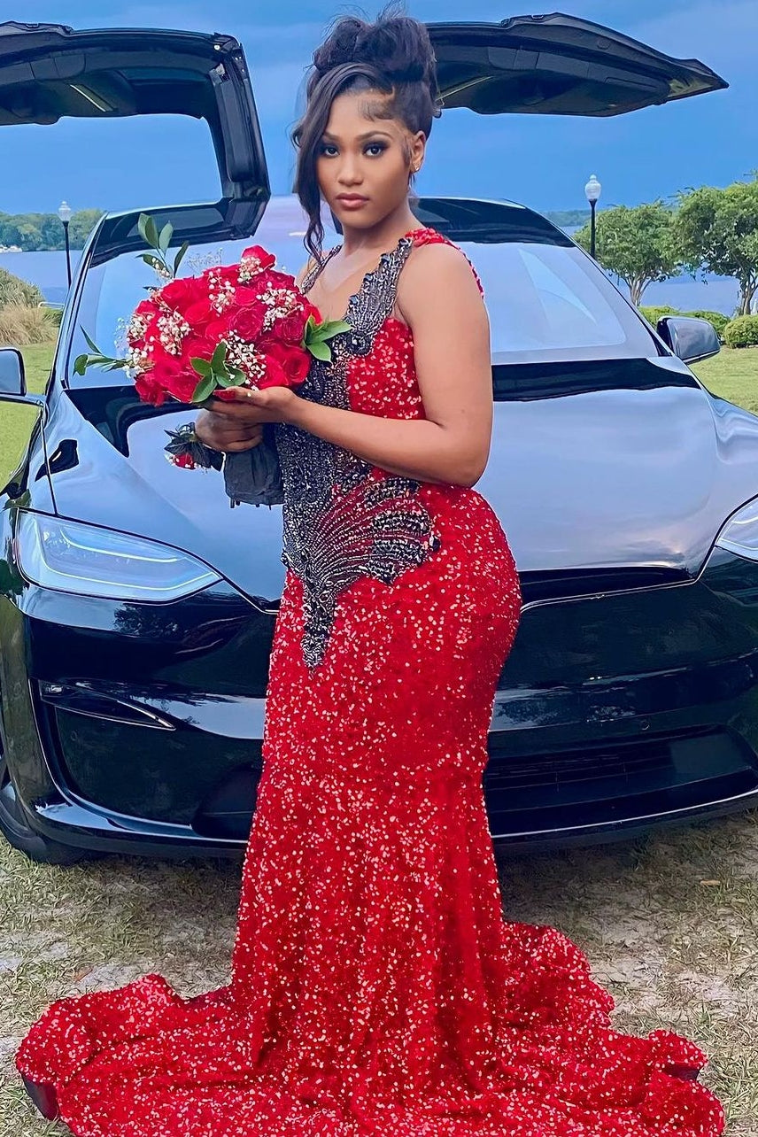 V-neck Burgundy Sequin Prom Dresses with Dark Sequins V-neck Burgundy Sequin Prom Dresses with Dark Sequins