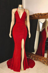 V-neck Cross Back Sleeveless Long Mermaid Prom Dresses-Ballbella