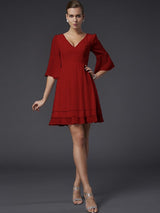 V-Neck Elegant 1/2 Sleeves Beading Short Chiffon Bridesmaid Dresses-Ballbella
