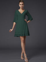 V-Neck Elegant 1/2 Sleeves Beading Short Chiffon Bridesmaid Dresses-Ballbella