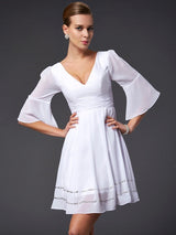 V-Neck Elegant 1/2 Sleeves Beading Short Chiffon Bridesmaid Dresses-Ballbella